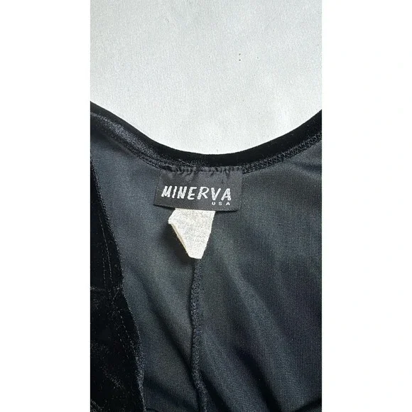 Minerva Size S Black Velvet Slip Mini Dress Sleek 90s Y2K Bodycon Goth - Picture 3 of 7